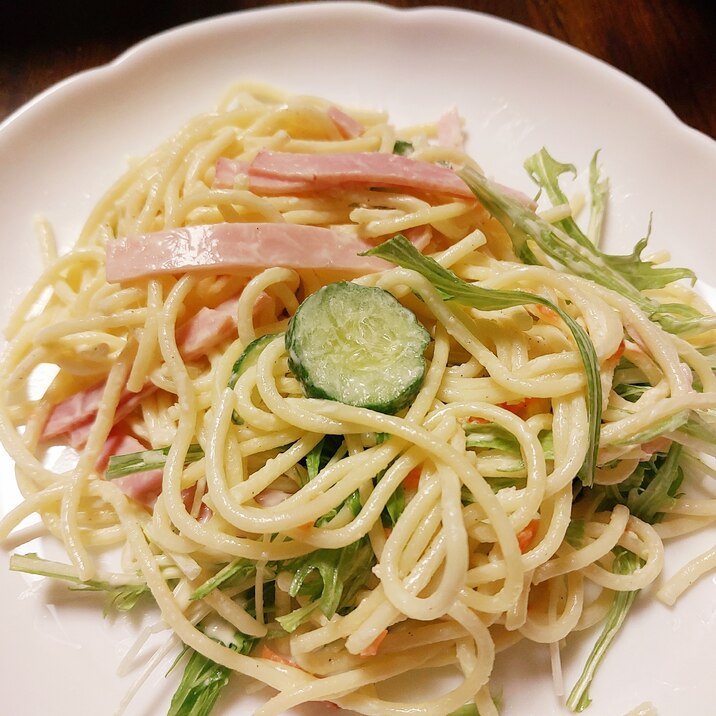 ☘️アウトドアに♪水菜ハムスパゲッティサラダ☘️